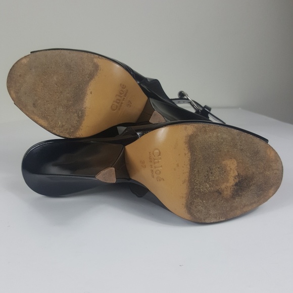 Chloe Patent Leather Black Ankle Wedge Booties 37 - Picture 6 of 8